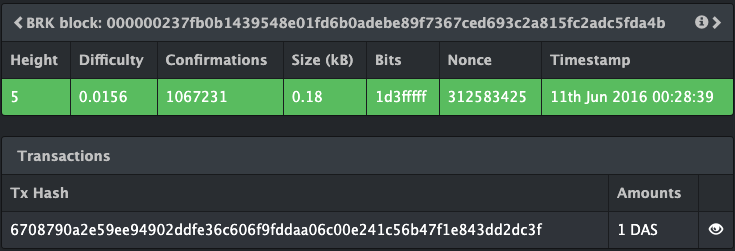 The Ace of Spades (DAS) emitted in the block reward transaction of Breakout Chain block 5